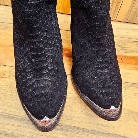 JEFFREY CAMPBELL Cromwell Black Suede Snakeskin Embossed Boots Size 7.5 - Picture 3 of 8